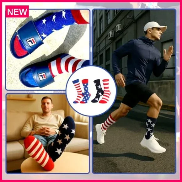 2-Pair Patriotic Socks, Cotton Blend, Unisex Fit, Holiday Gift - Picture 7 of 8